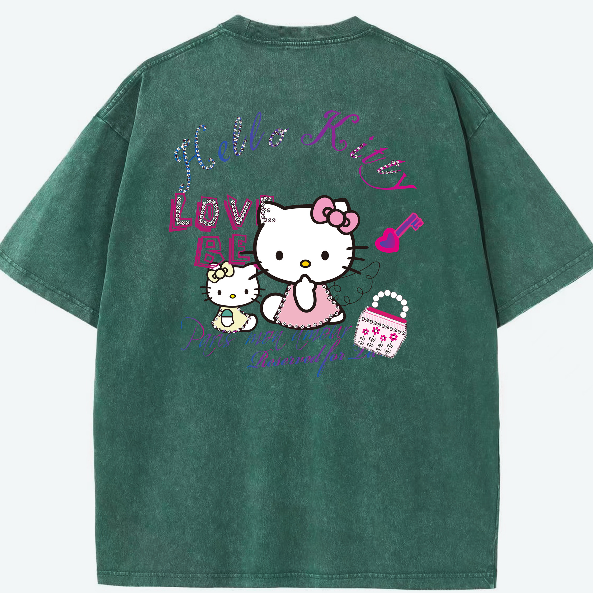（画像用） Hello Kitty ハローキティ 綿100% ヴィンテージ風 半袖Tシャツ（背面プリント）
